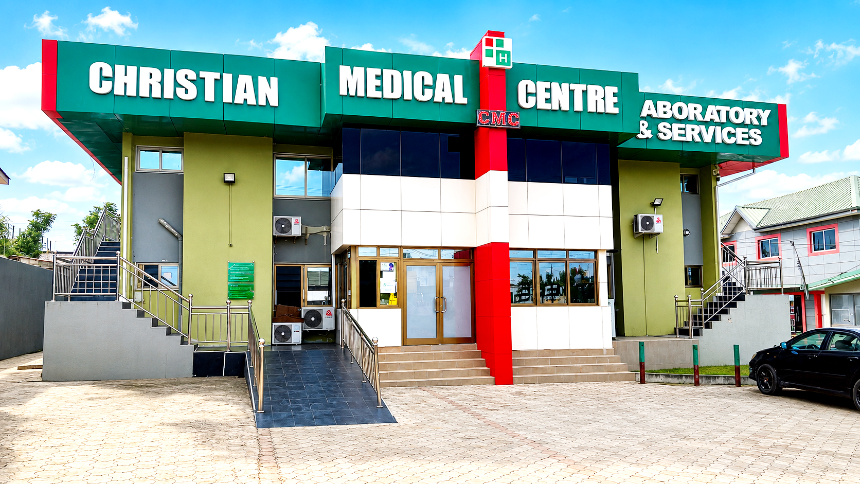 Christian Medical Centre building entrance in Ghana